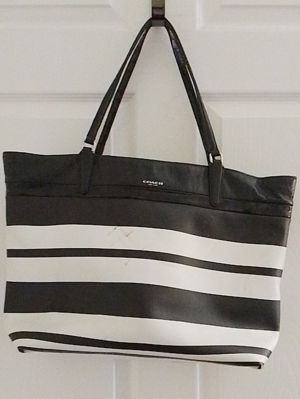 Coach Black and White Striped  Bag